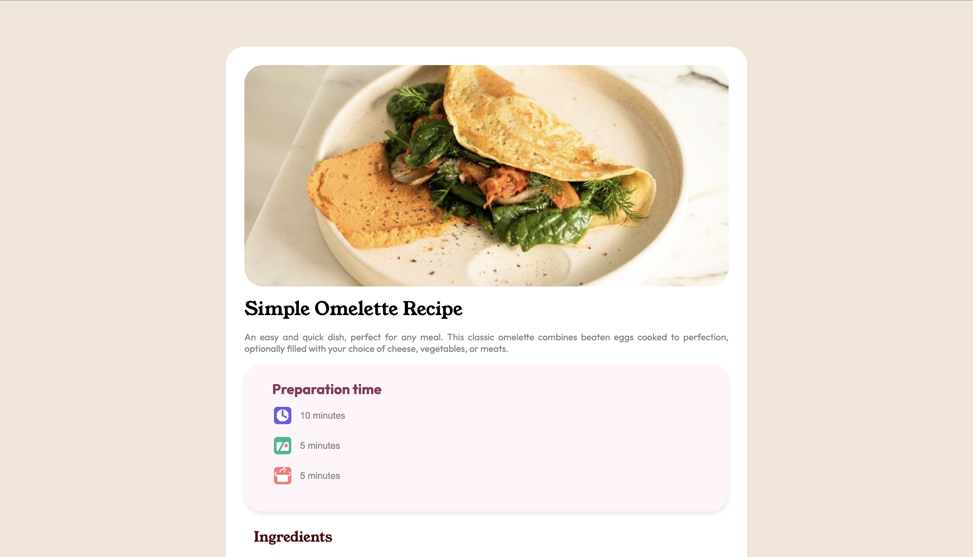 A Preview of the recipe webpage